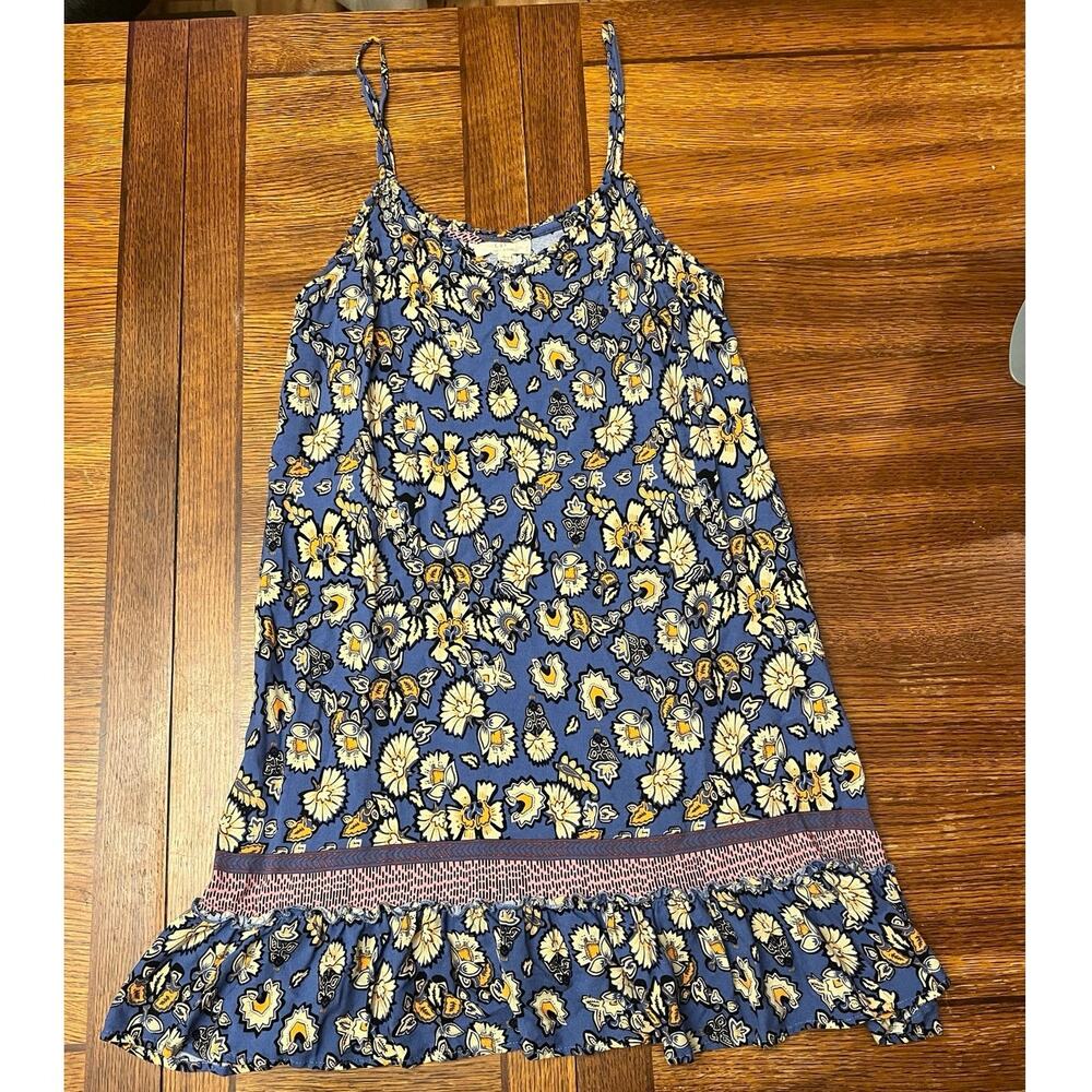 Chelsea & Violet Floral Boho Ruffle Hem Slip Dress Blue Yellow Summer Size Large - Picture 8 of 14